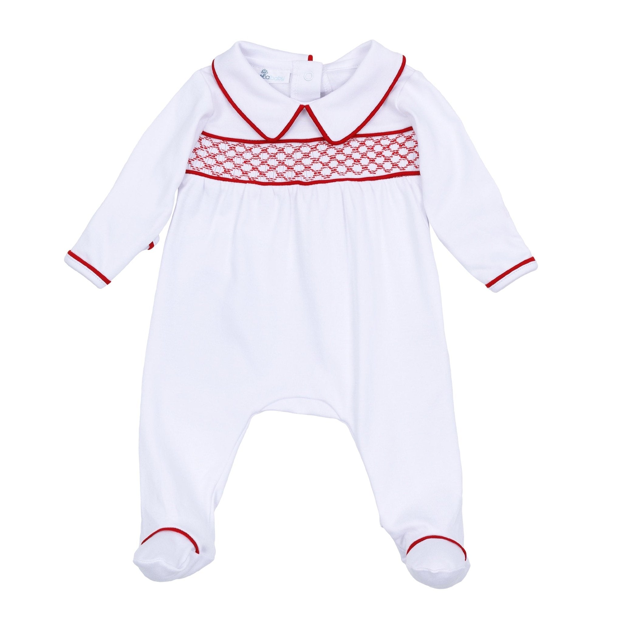 Tecomoabesos Smocked Footie, White with Light Blue main image 1