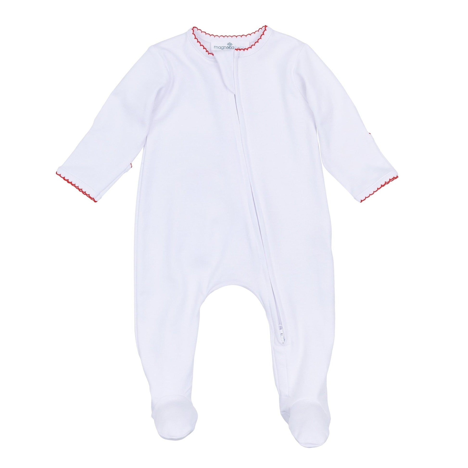 Red and White Essentials Zip Footie - Magnolia BabyFootie