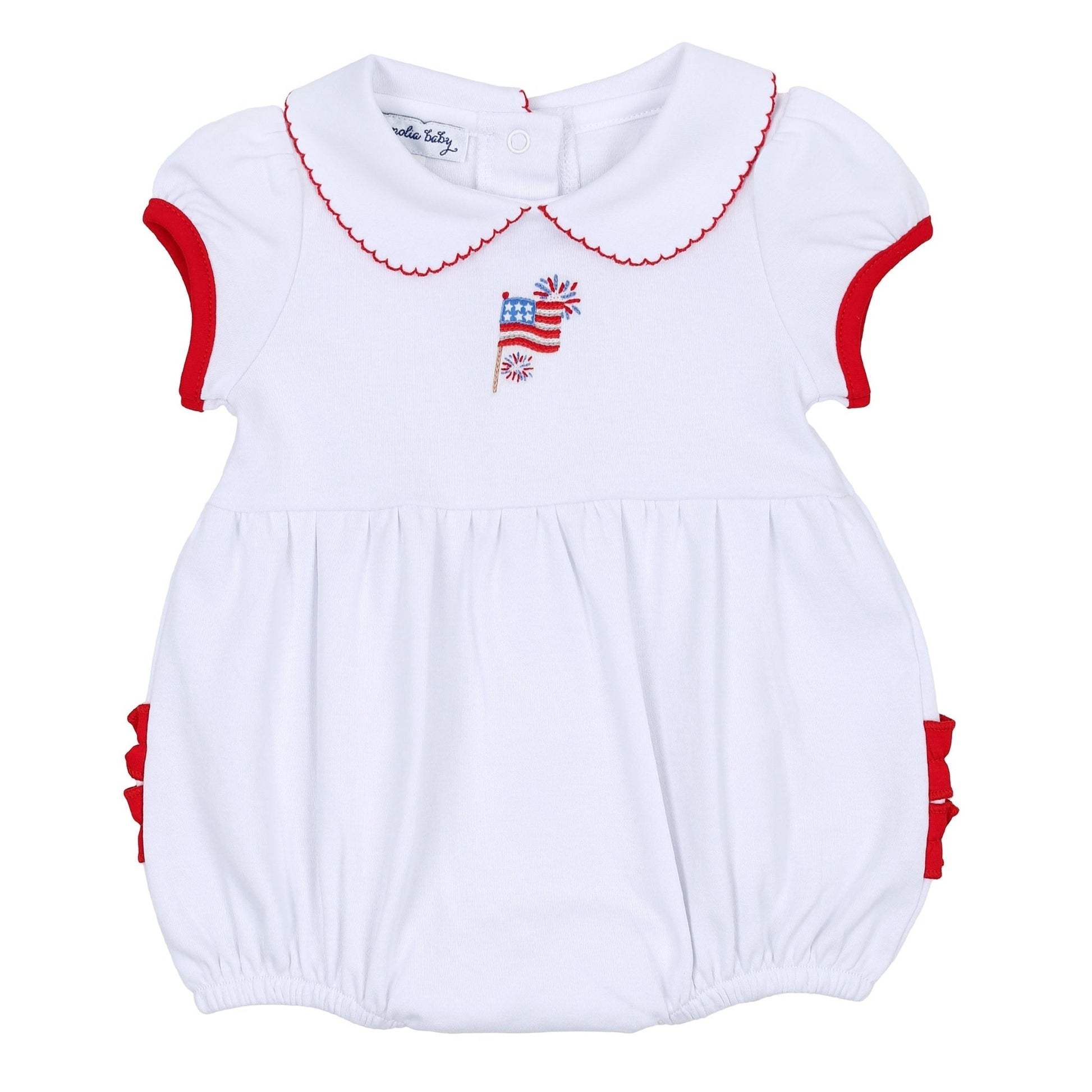 Red, White & Blue! Embroidered Collared Ruffle Bubble - Magnolia BabyBubble