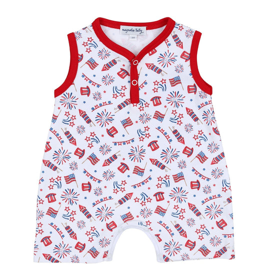 Red, White & Blue! Print Front Snap Sleeveless Short Playsuit - Magnolia BabyShort Playsuit