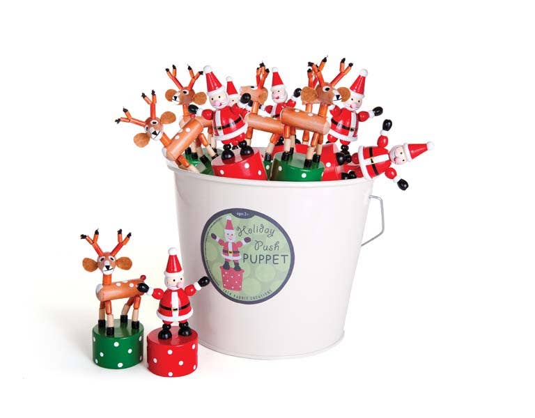 Santa & Reindeer Christmas Push Puppets - Magnolia BabyWooden Toy