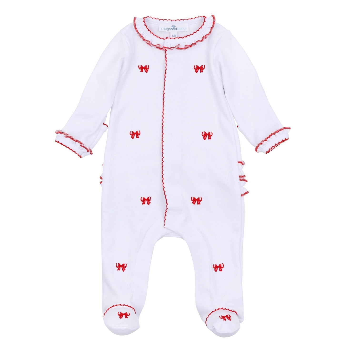 Scarlett Bows Scattered Ruffle Footie - Magnolia BabyFootie