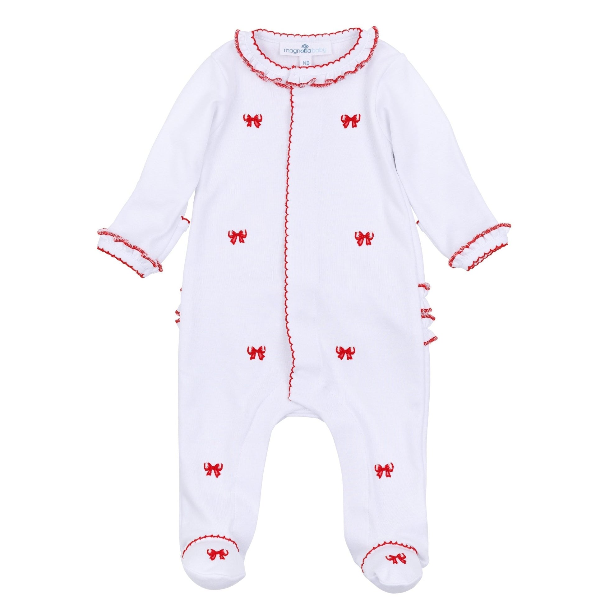 Scarlett Bows Scattered Ruffle Footie - Magnolia BabyFootie