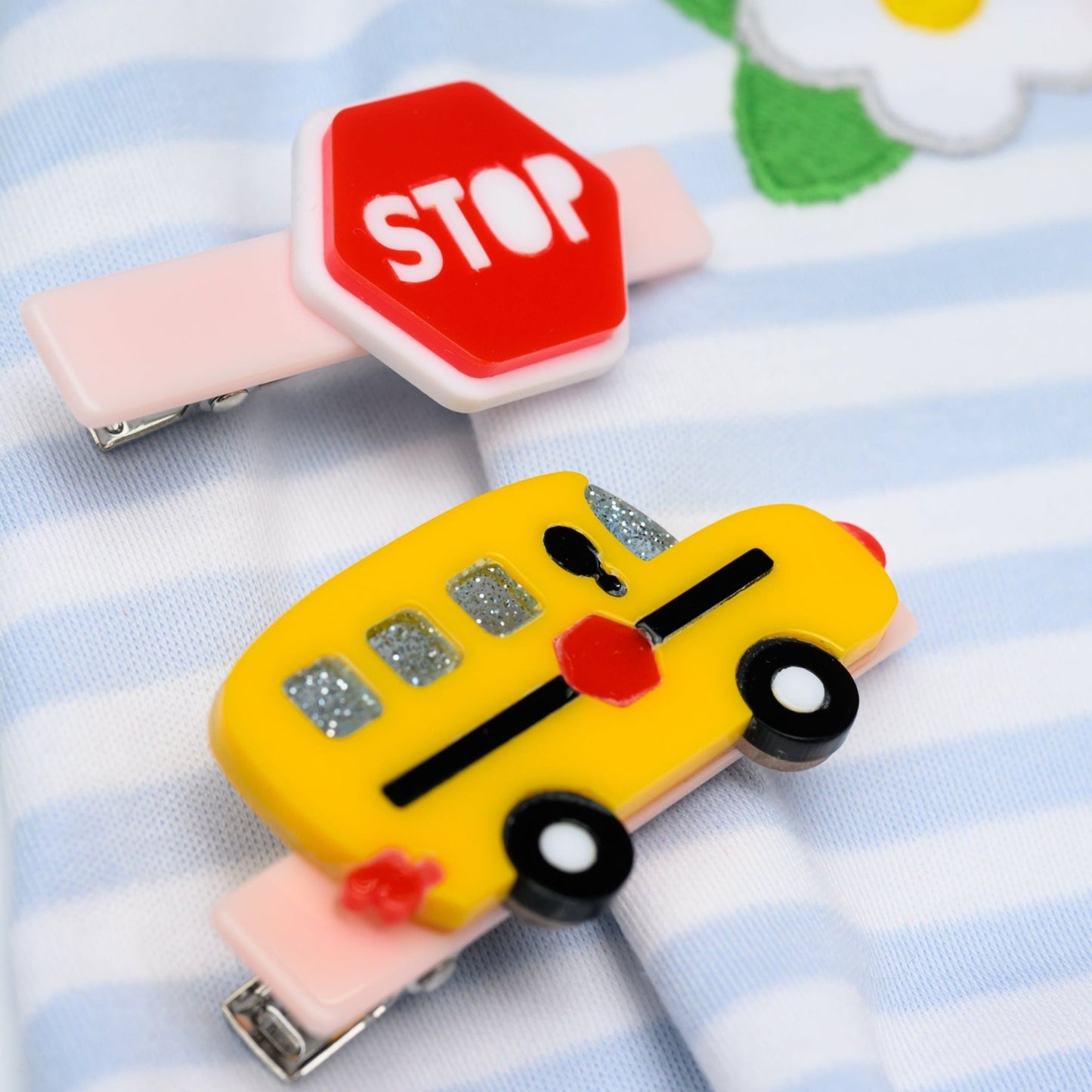 School Bus & Stop Sign Alligator Clips (2) - Magnolia BabyHair Clip