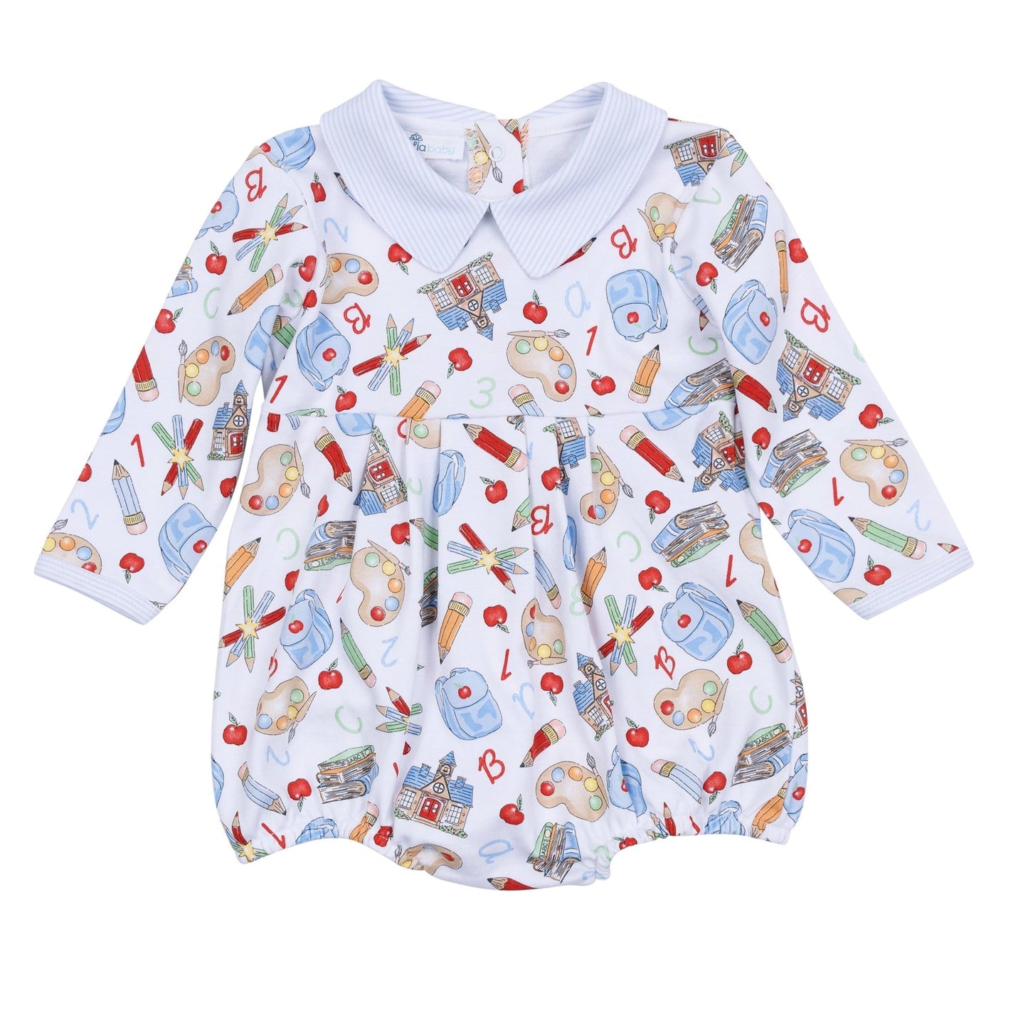 School Day Sweetness Collared Long Sleeve Bubble - Light Blue - Magnolia BabyBubble