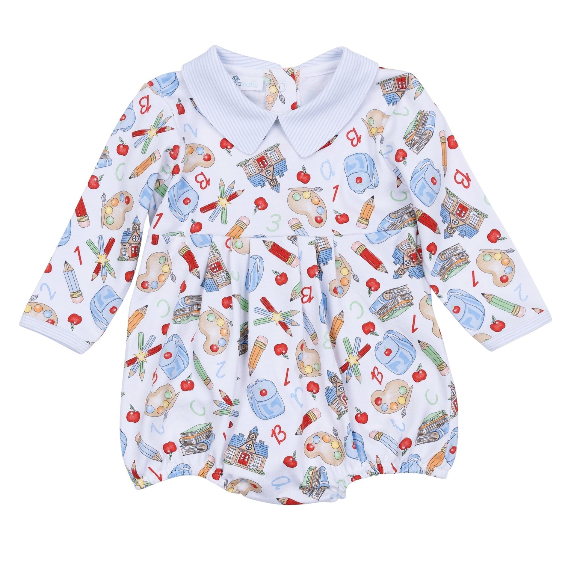 School Day Sweetness Collared Long Sleeve Bubble - Light Blue - Magnolia BabyBubble