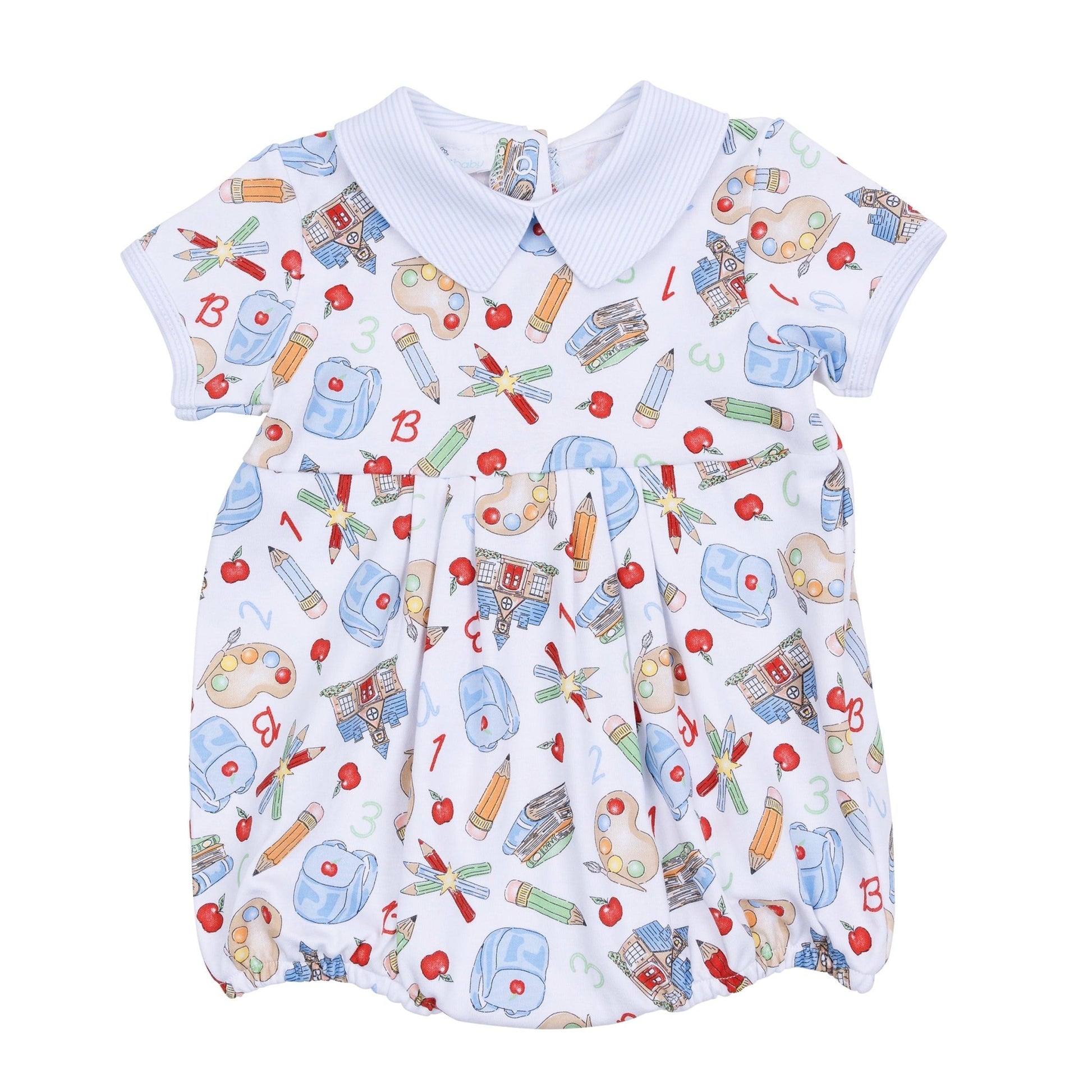 School Day Sweetness Collared Short Sleeve Bubble - Light Blue - Magnolia BabyBubble