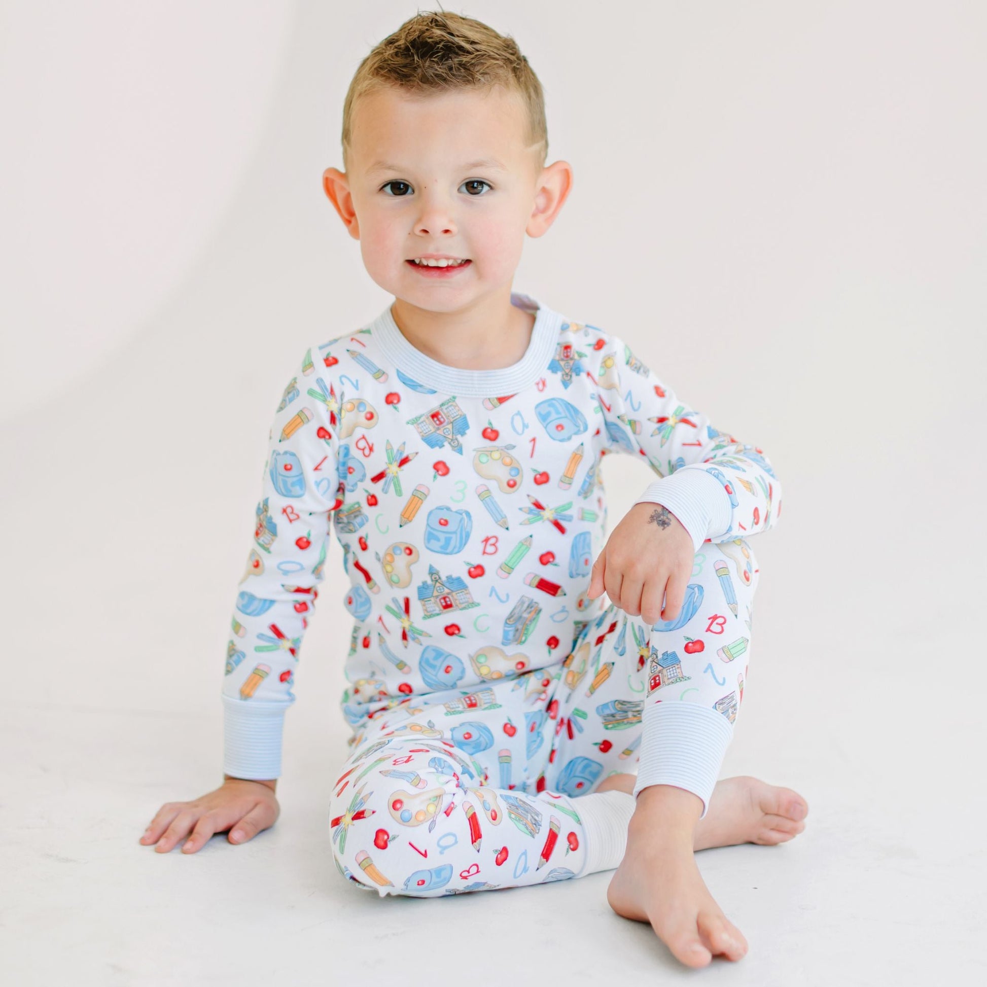 School Day Sweetness Long Pajamas - Light Blue - Magnolia BabyLong Pajamas