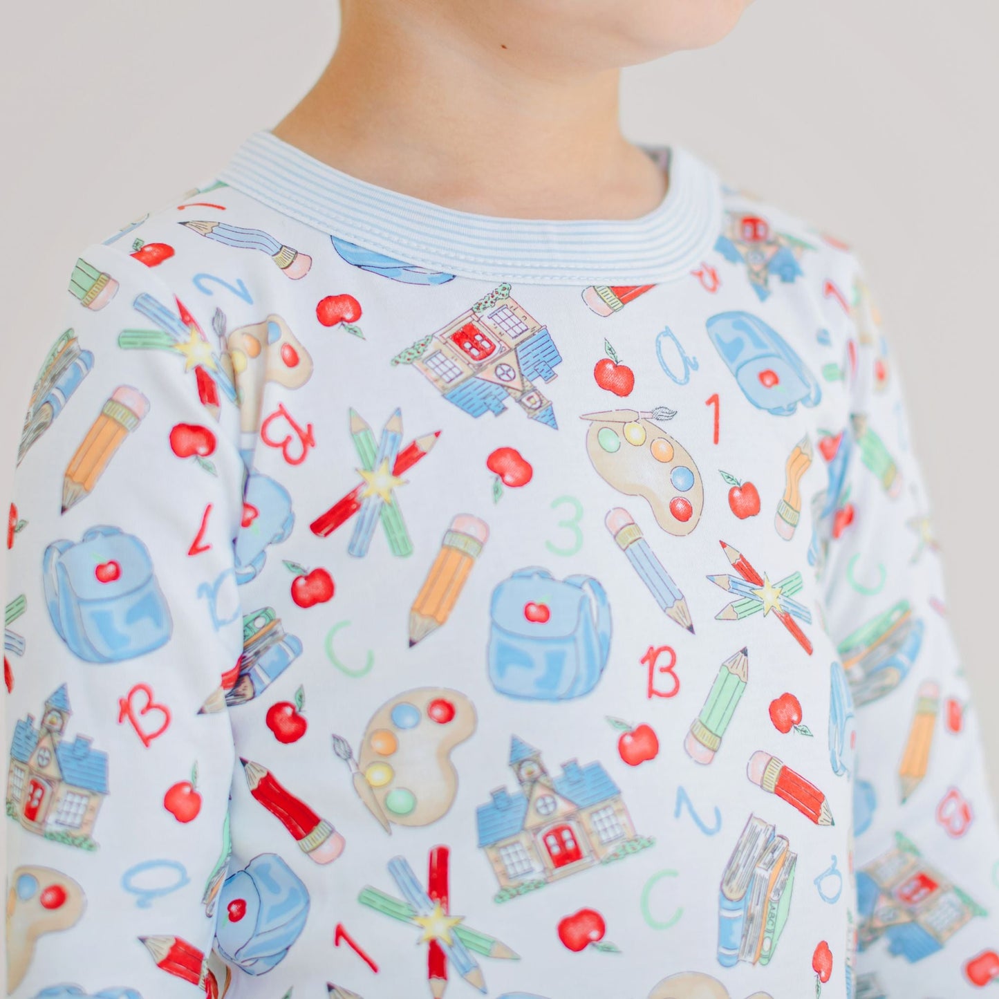 School Day Sweetness Long Pajamas - Light Blue - Magnolia BabyLong Pajamas