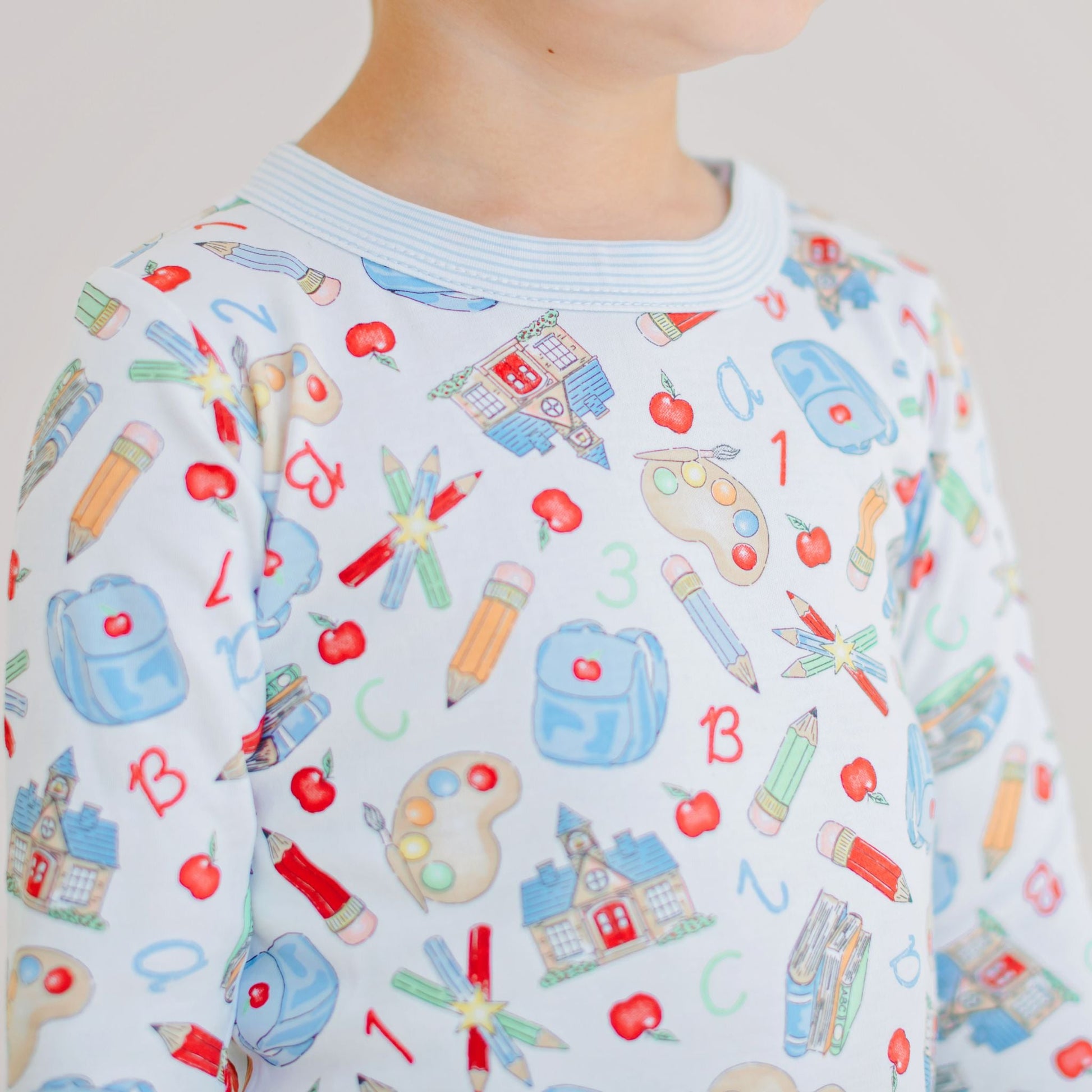 School Day Sweetness Long Pajamas - Light Blue - Magnolia BabyLong Pajamas