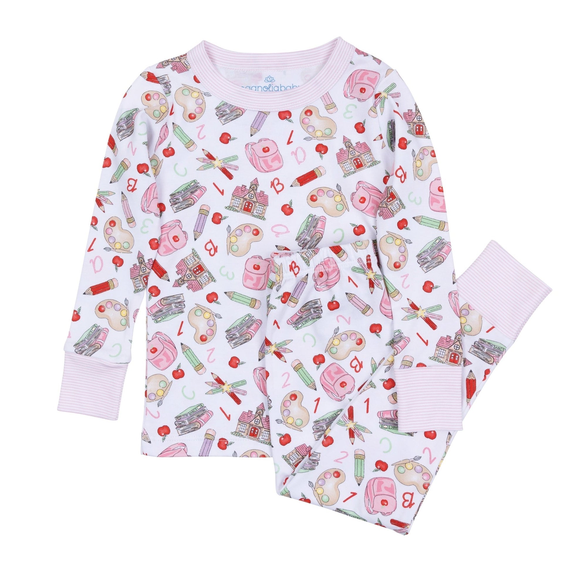 School Day Sweetness Long Pajamas - Pink - Magnolia BabyLong Pajamas