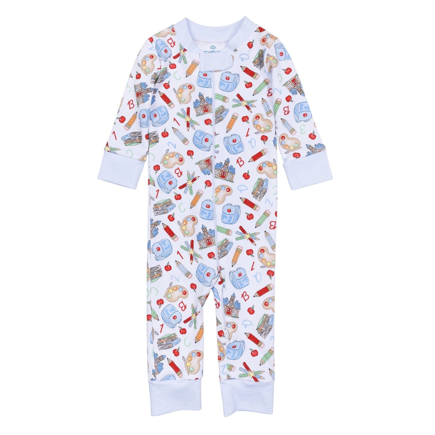 School Day Sweetness Zip Pajamas - Light Blue - Magnolia BabyZipper Pajamas