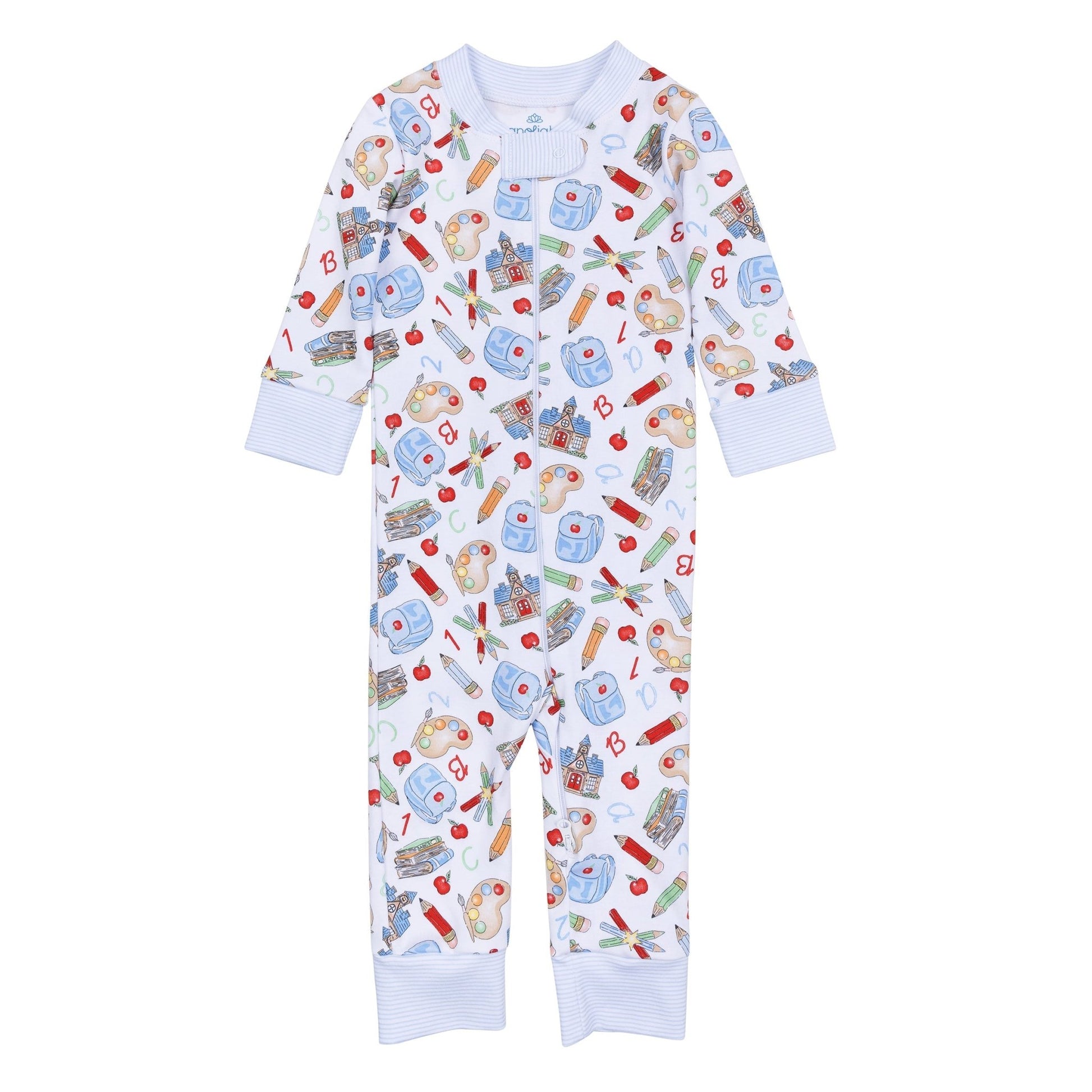 School Day Sweetness Zip Pajamas - Light Blue - Magnolia BabyZipper Pajamas