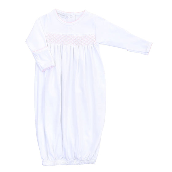 Solid Essentials White Pink Smocked Gown - Magnolia BabyGown