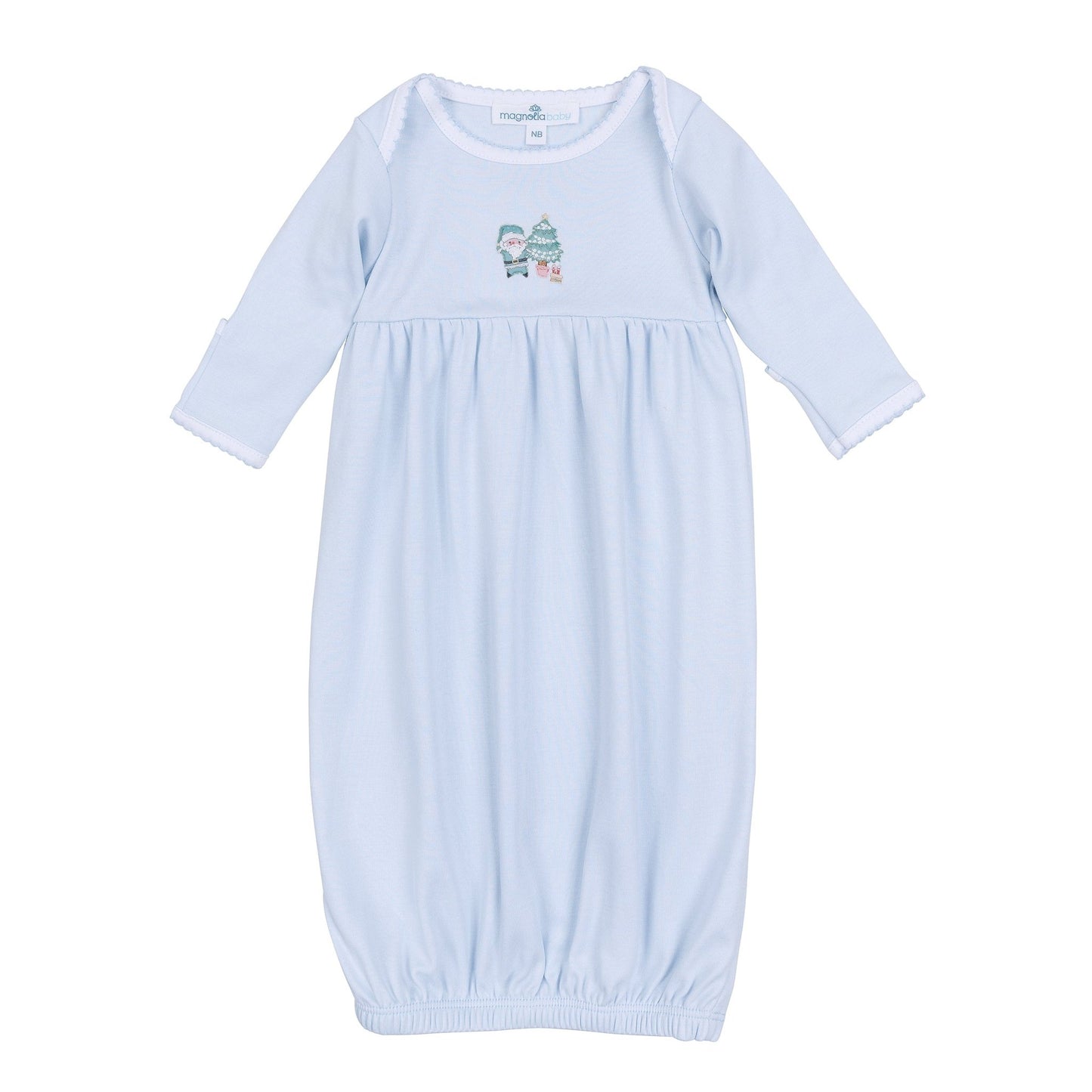 Sweet Little Christmas Embroidered Gown - Blue - Magnolia BabyGown