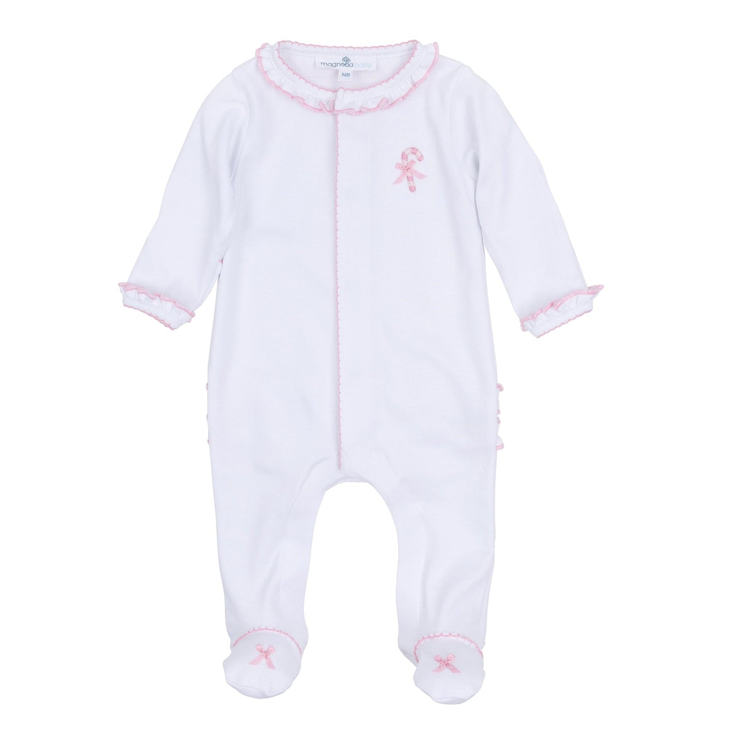 Sweet Peppermint Embroidered Ruffle Footie - Magnolia BabyFootie