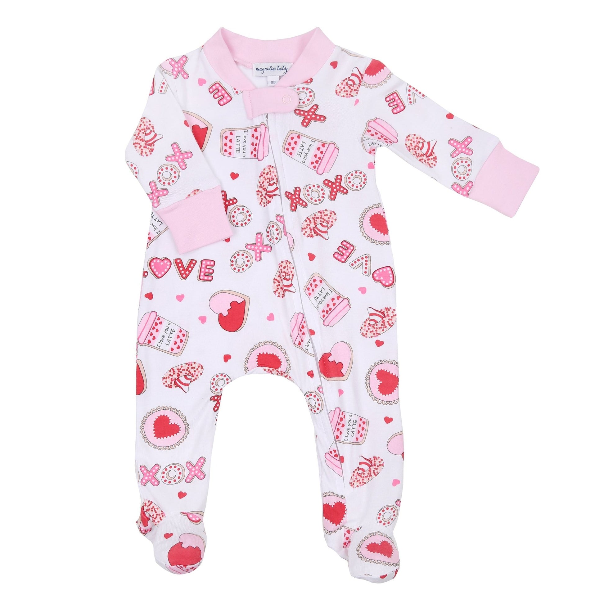 Sweet Valentine Zip Footie - Pink - Magnolia BabyFootie