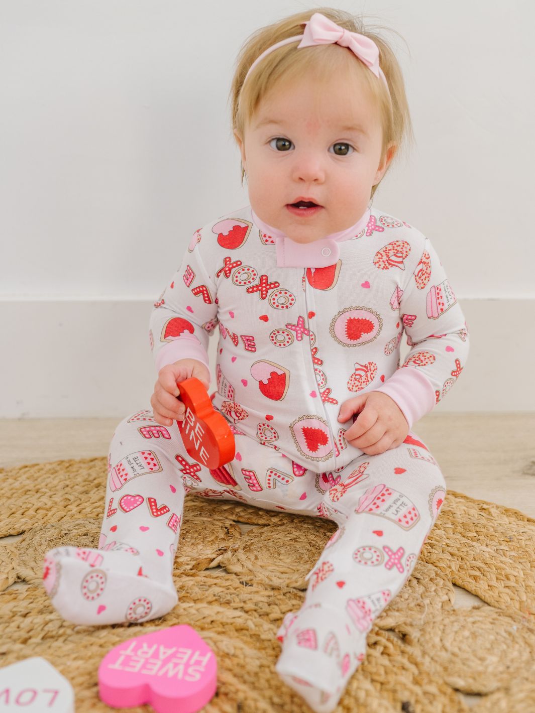 Sweet Valentine Zip Footie - Pink - Magnolia BabyFootie
