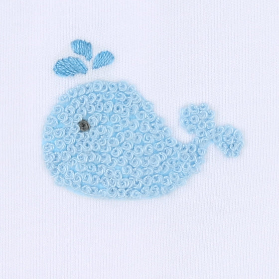 Sweet Whales Blue Embroidered Short Sleeve Boy Bubble - Magnolia BabyBubble