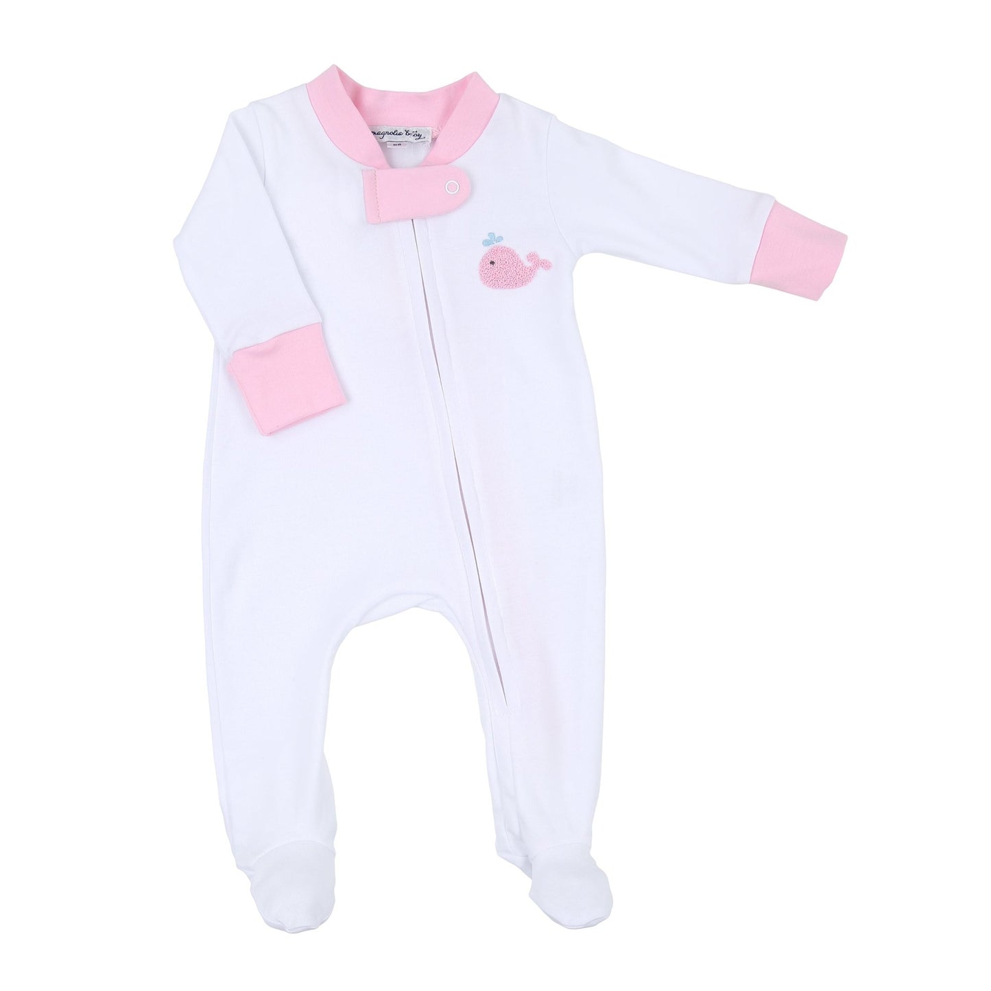 Sweet Whales Pink Embroidered Zip Footie - Magnolia BabyFootie