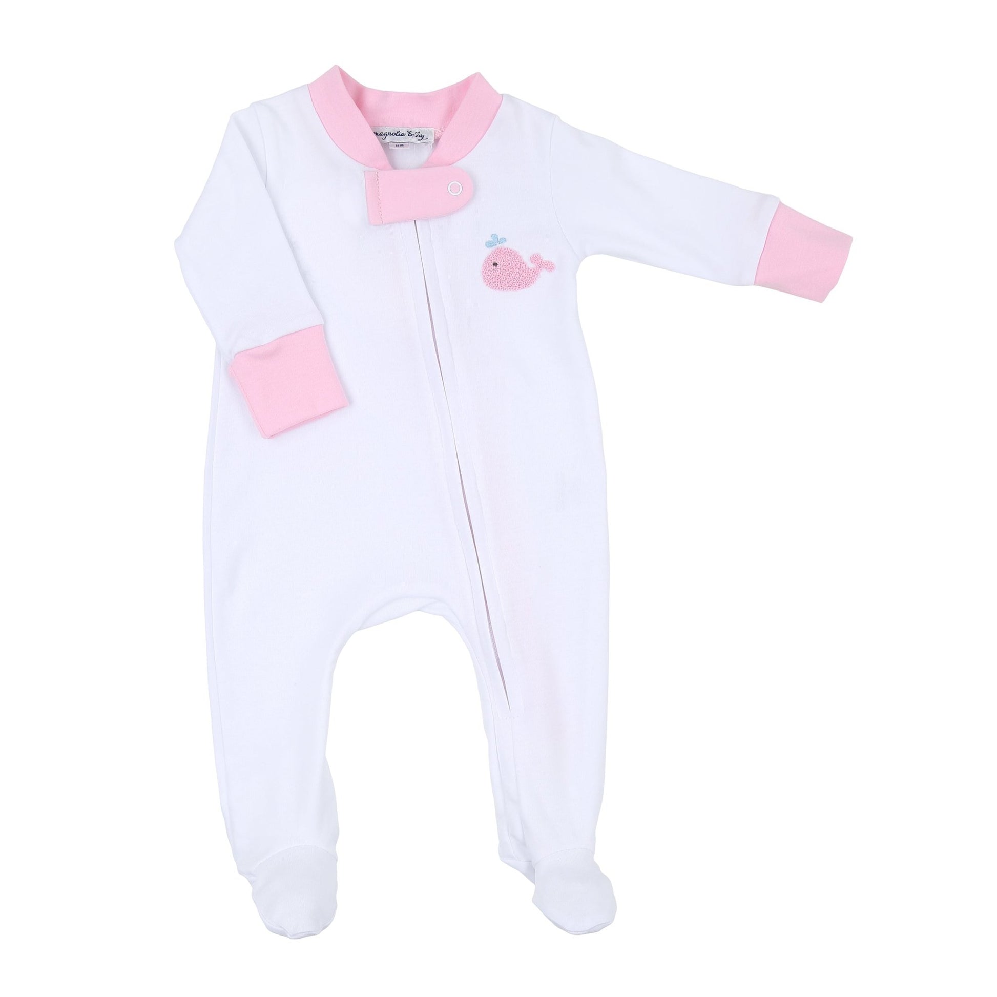 Sweet Whales Pink Embroidered Zip Footie - Magnolia BabyFootie