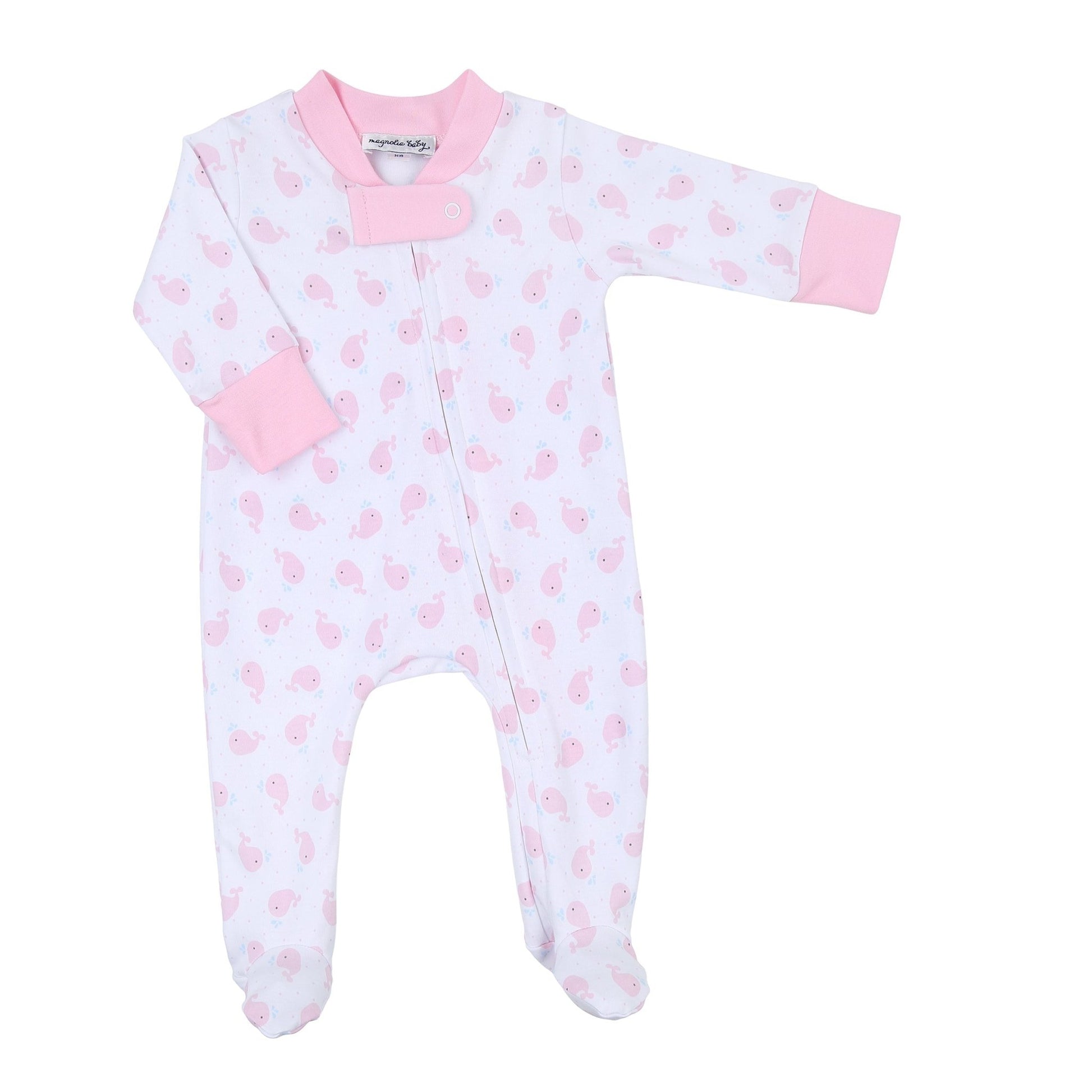 Sweet Whales Pink Print Zip Footie - Magnolia BabyFootie