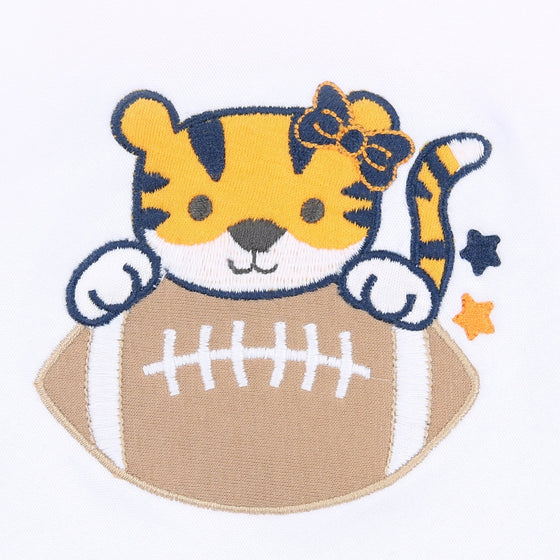 Tiger Football Applique Navy-Orange Flutters Playsuit - Magnolia BabyPlaysuit