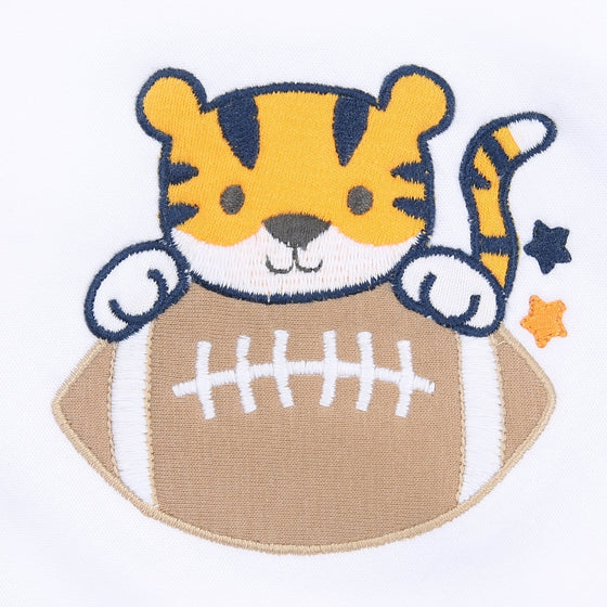 Tiger Football Applique Navy-Orange Short Playsuit - Magnolia BabyShort Playsuit