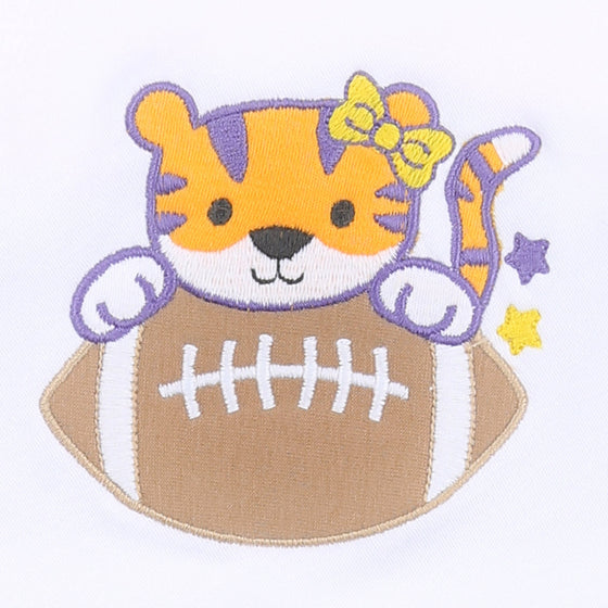 Tiger Football Applique Purple-Gold Flutters Dress - Magnolia BabyDress