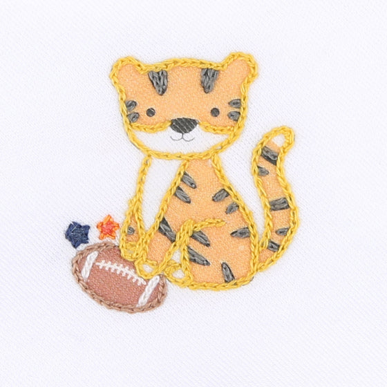Tiger Football Navy-Orange Embroidered Flutters Dress - Magnolia BabyDress
