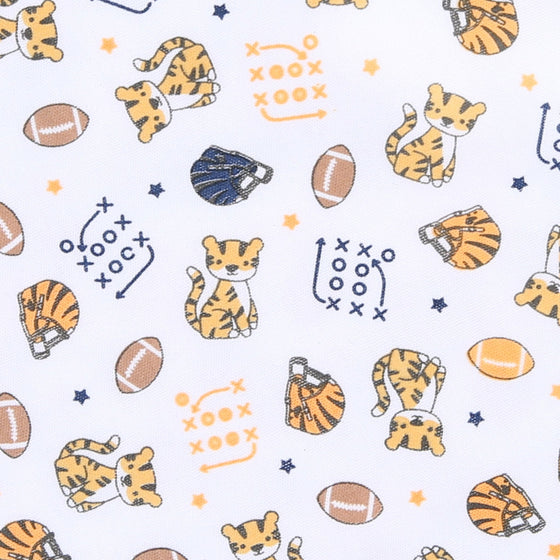 Tiger Football Navy-Orange Printed Playsuit - Magnolia BabyPlaysuit