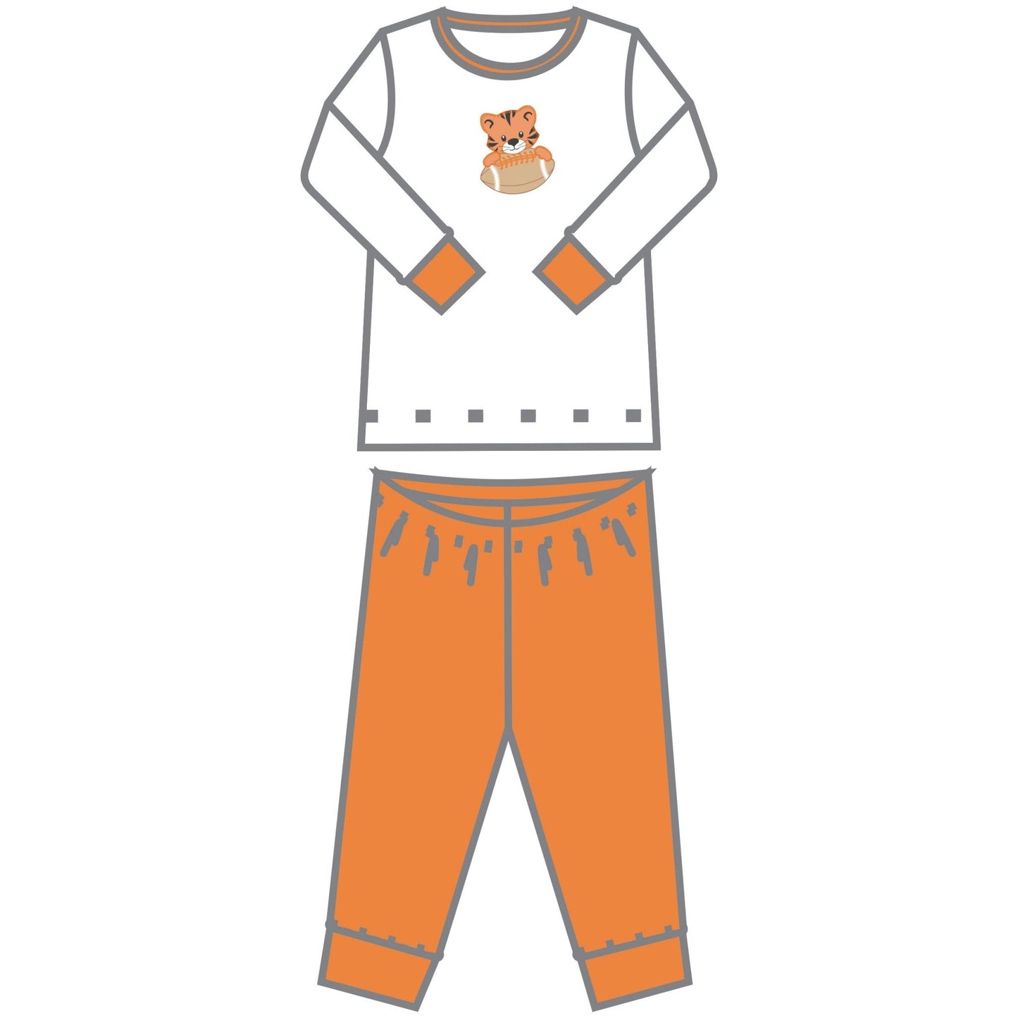 Tiger Pride Applique Long Pajamas - Orange - Magnolia BabyLong Pajamas