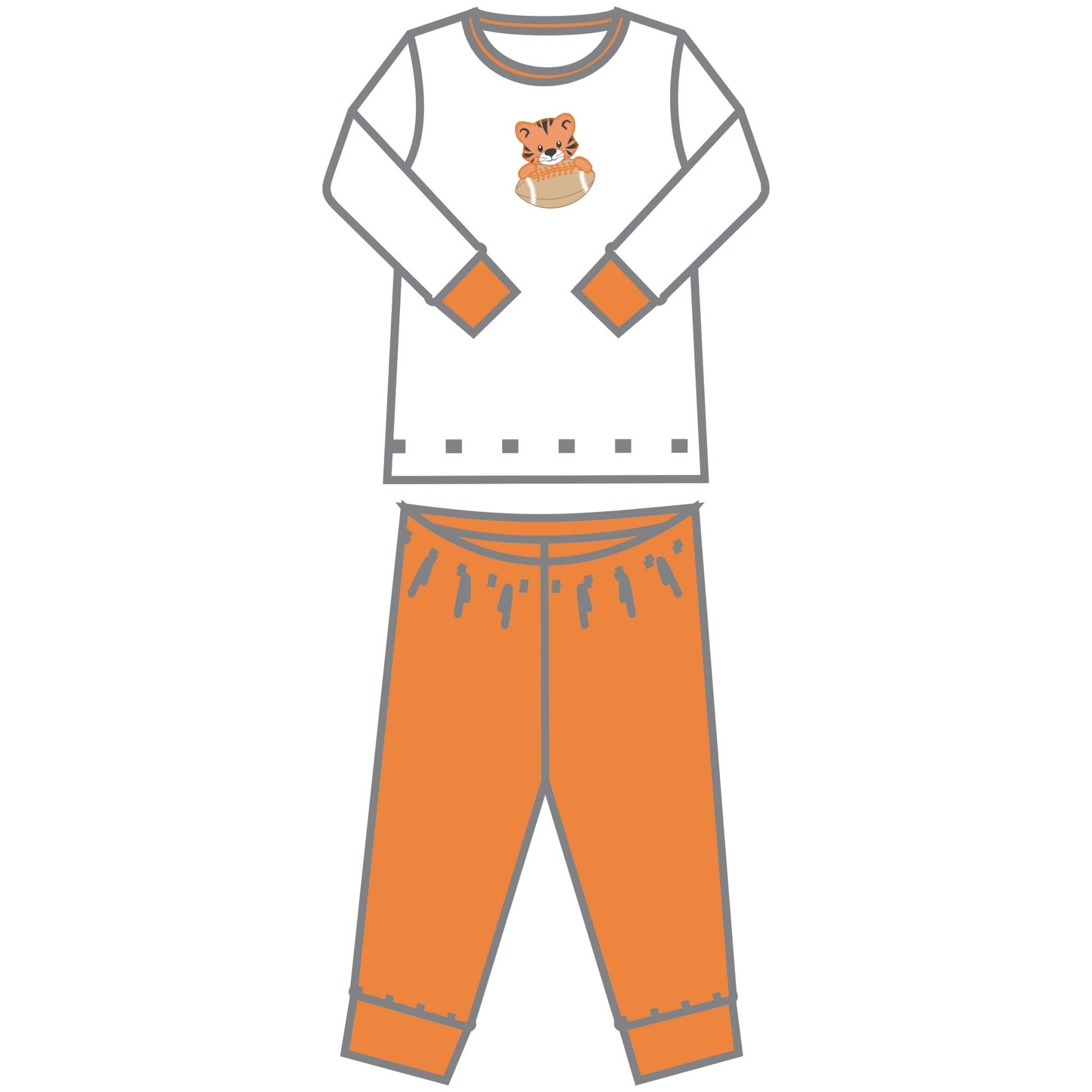 Tiger Pride Applique Long Pajamas - Orange - Magnolia BabyLong Pajamas