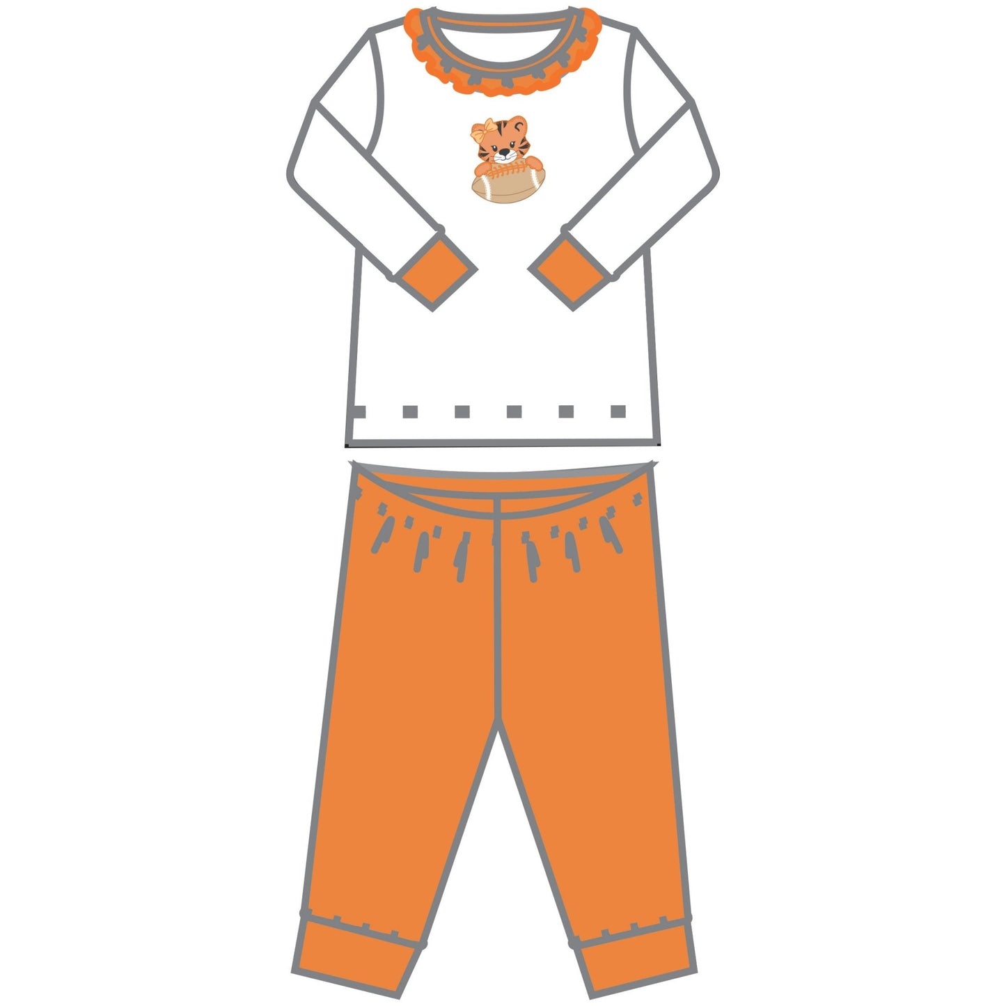 Tiger Pride Applique Ruffle Long Pajamas - Orange - Magnolia BabyLong Pajamas