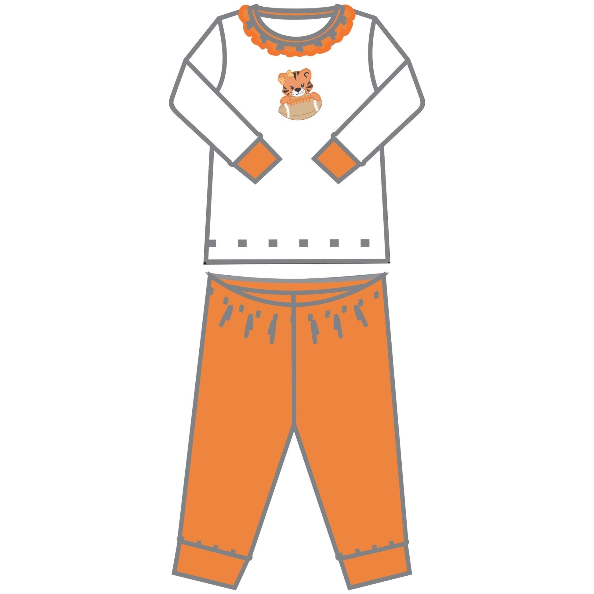 Tiger Pride Applique Ruffle Long Pajamas - Orange - Magnolia BabyLong Pajamas