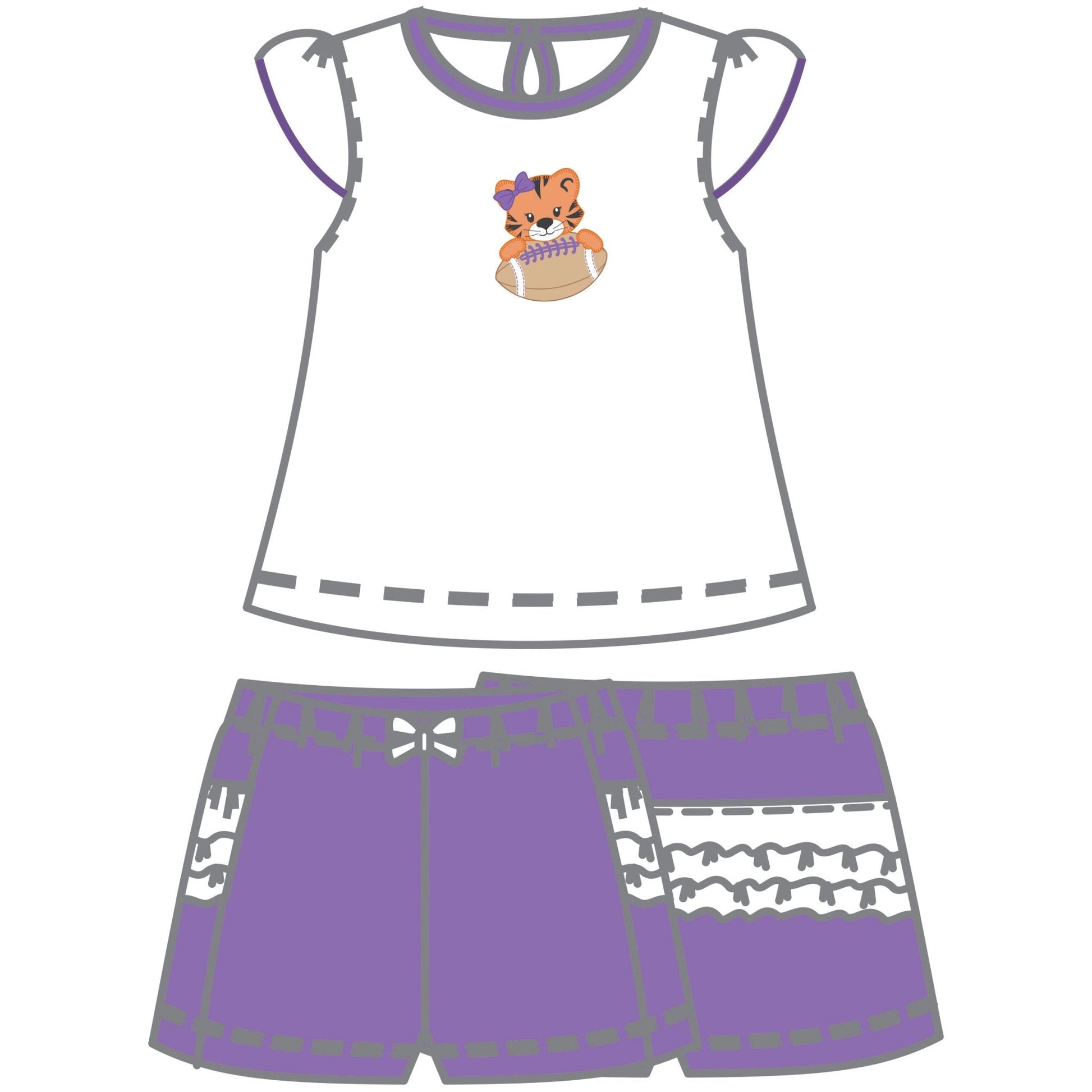 Tiger Pride Applique Ruffle Short Set - Purple - Magnolia BabyShort Set