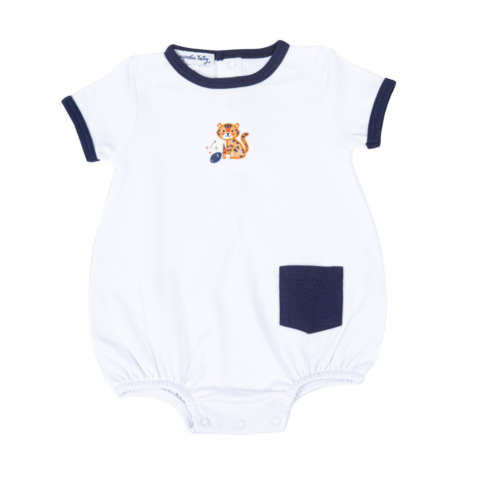 Tiger Pride Embroidered Boy Bubble - Navy Orange - Magnolia BabyBubble