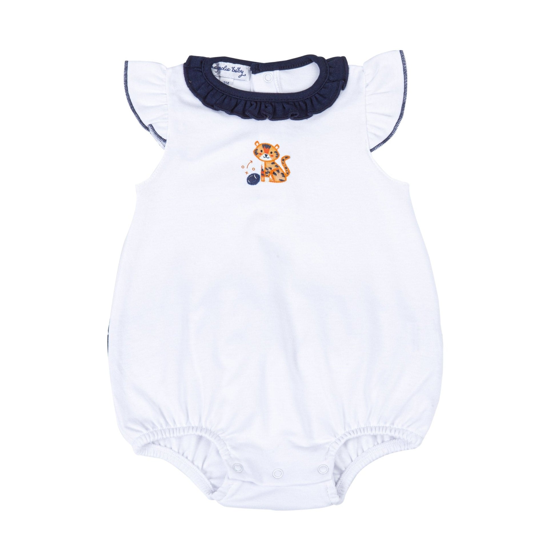 Tiger Pride Embroidered Ruffle Bubble - Navy Orange - Magnolia BabyBubble