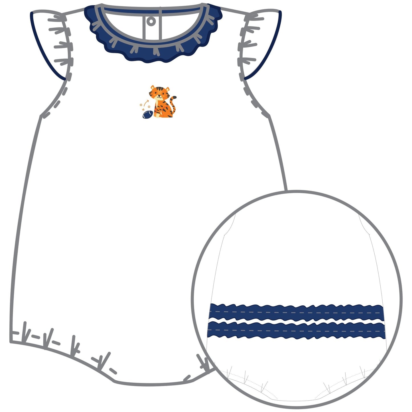 Tiger Pride Embroidered Ruffle Bubble - Navy Orange - Magnolia BabyBubble