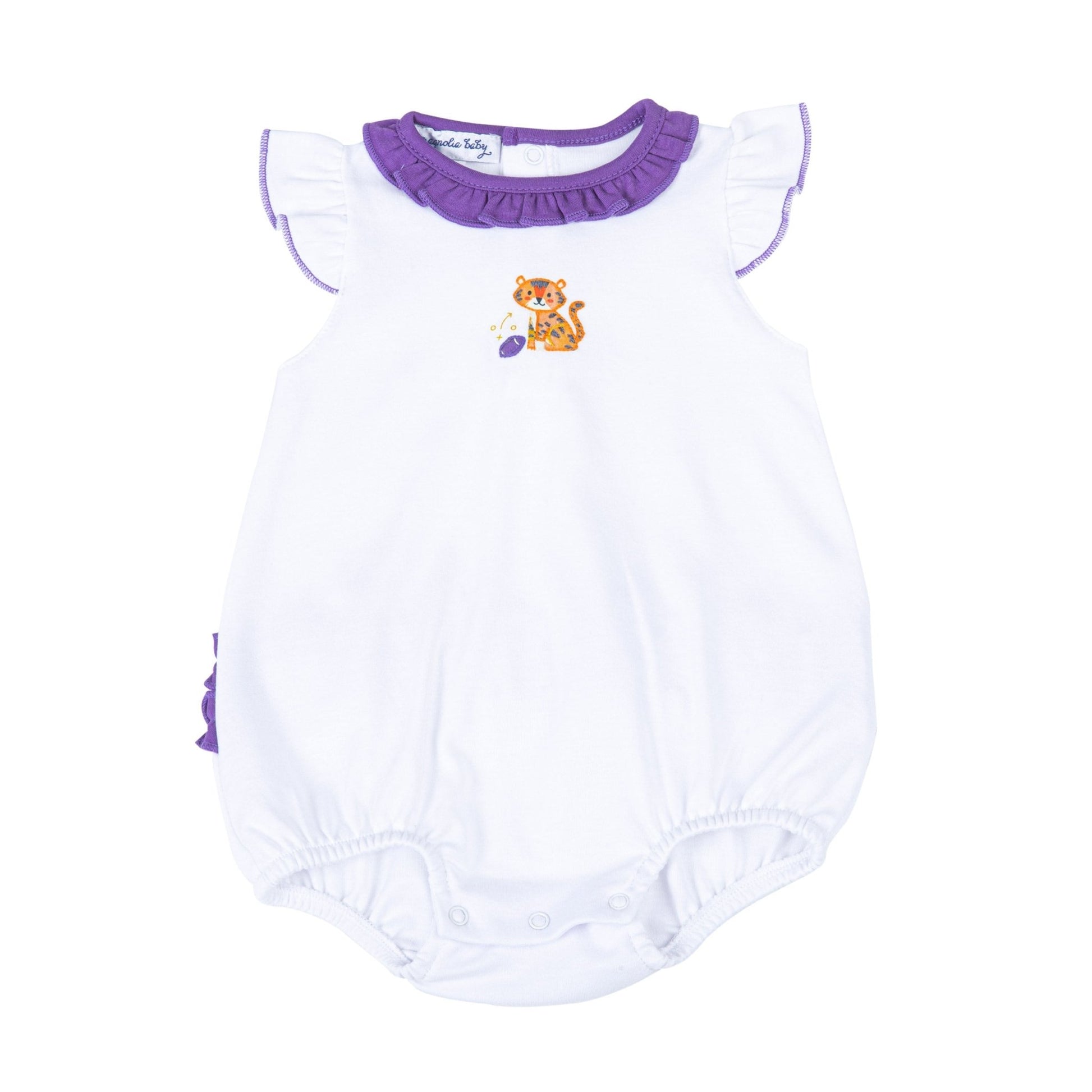 Tiger Pride Embroidered Ruffle Bubble - Purple Gold - Magnolia BabyBubble