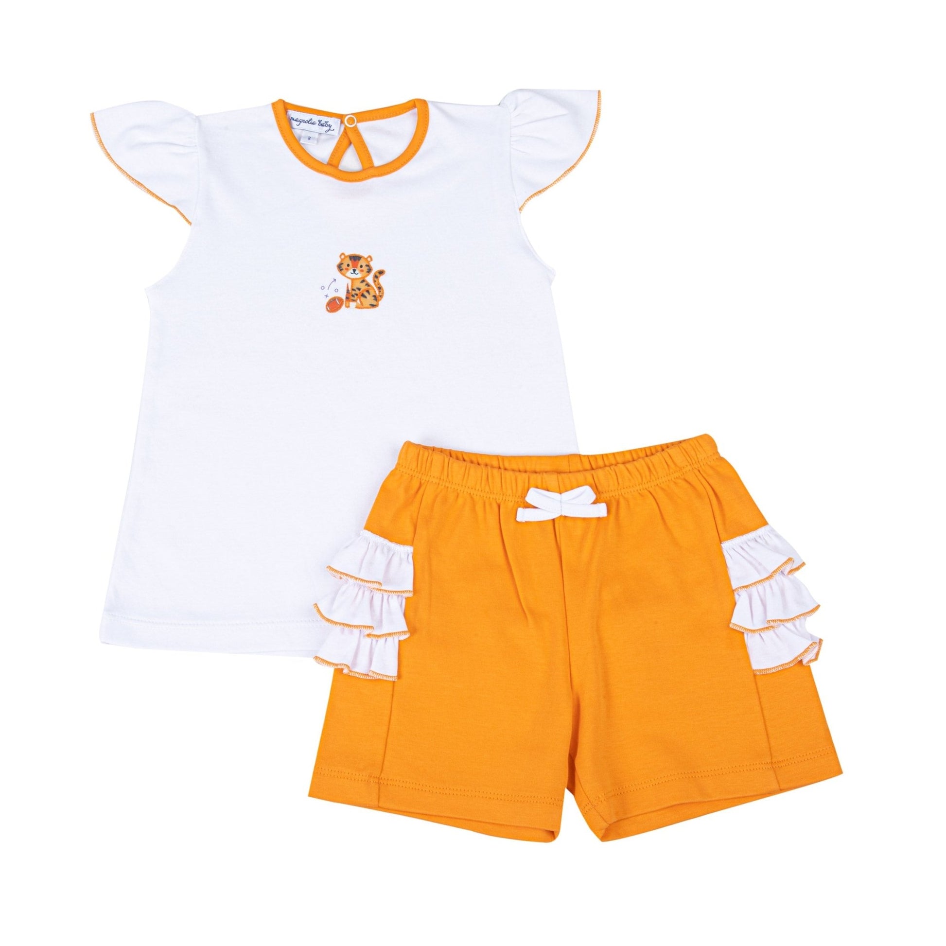 Tiger Pride Embroidered Ruffle Short Set - Orange Purple - Magnolia BabyShort Set