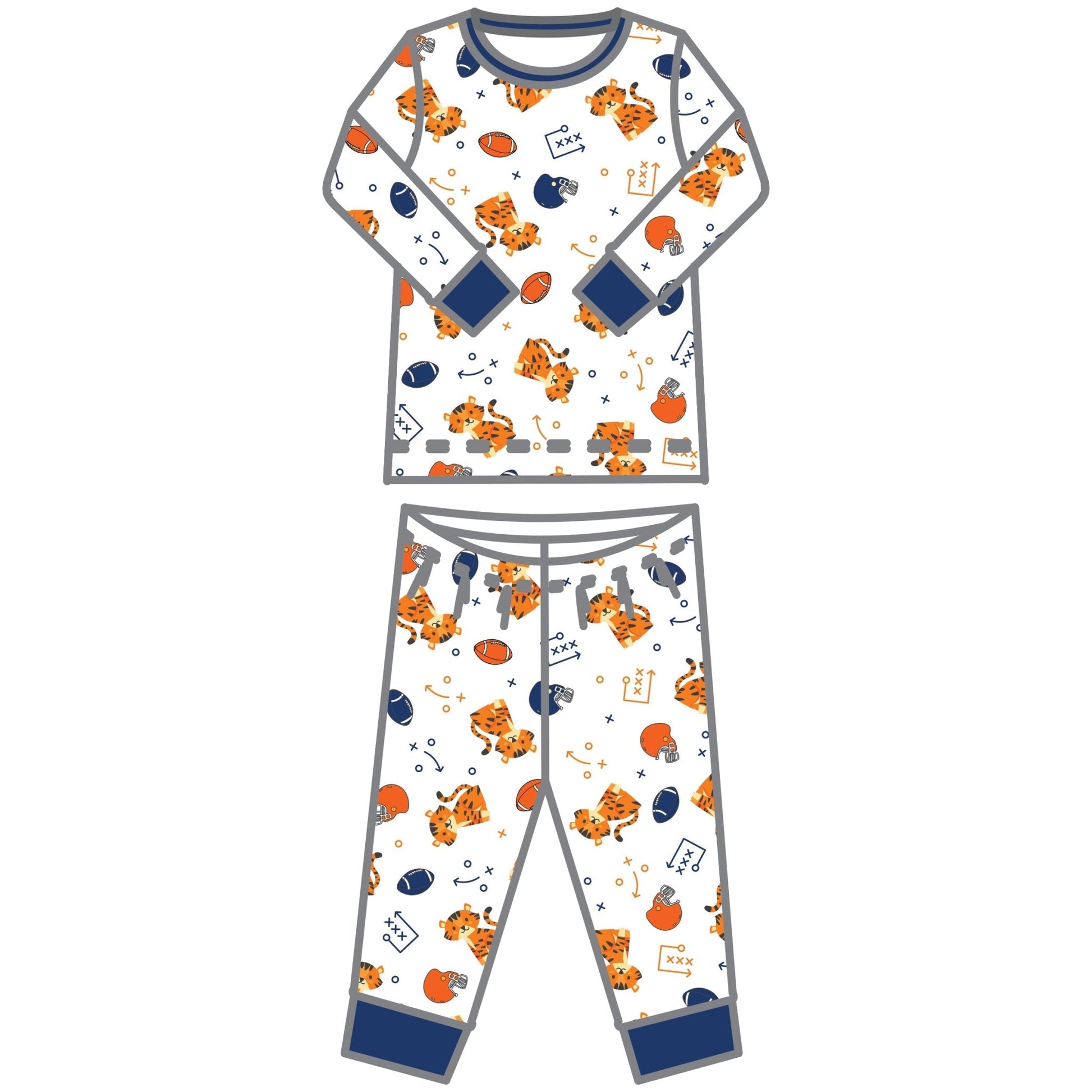 Tiger Pride Long Pajamas - Navy Orange - Magnolia BabyLong Pajamas