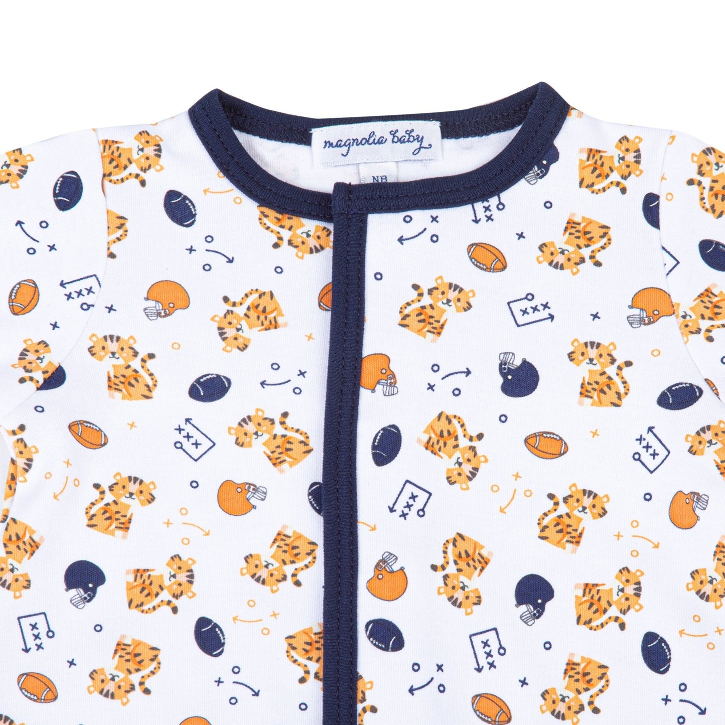Tiger Pride Print Footie - Navy Orange - Magnolia BabyFootie