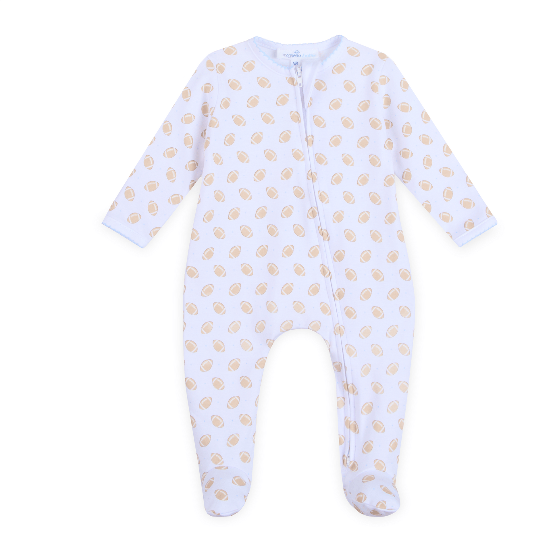 Touchdown Cutie Print Zip Footie - Light Blue - Magnolia BabyFootie