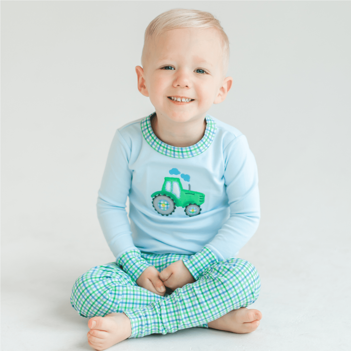 Tractor Tales Applique Long Pajamas - Magnolia BabyLong Pajamas