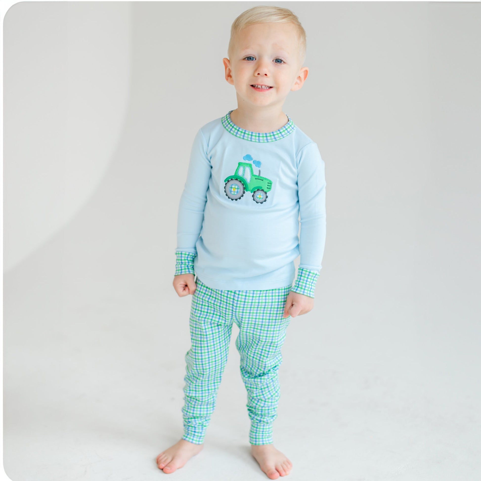 Tractor Tales Applique Long Pajamas - Magnolia BabyLong Pajamas