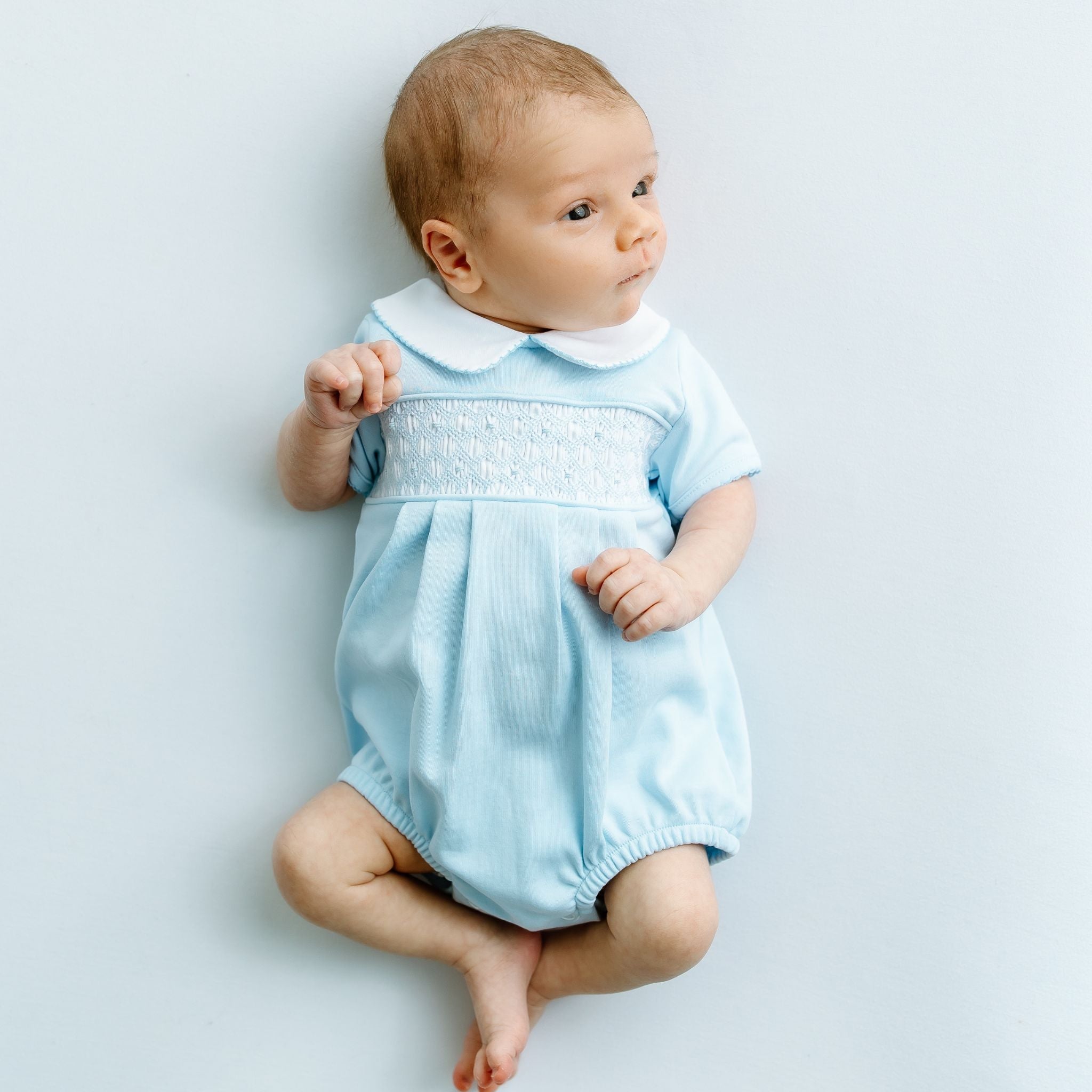 Walker's Classics Smocked Short Sleeve Bubble - Light Blue Magnolia Baby Walker's Classics Smocked Short Sleeve Bubble - Light Blue Magnolia Baby