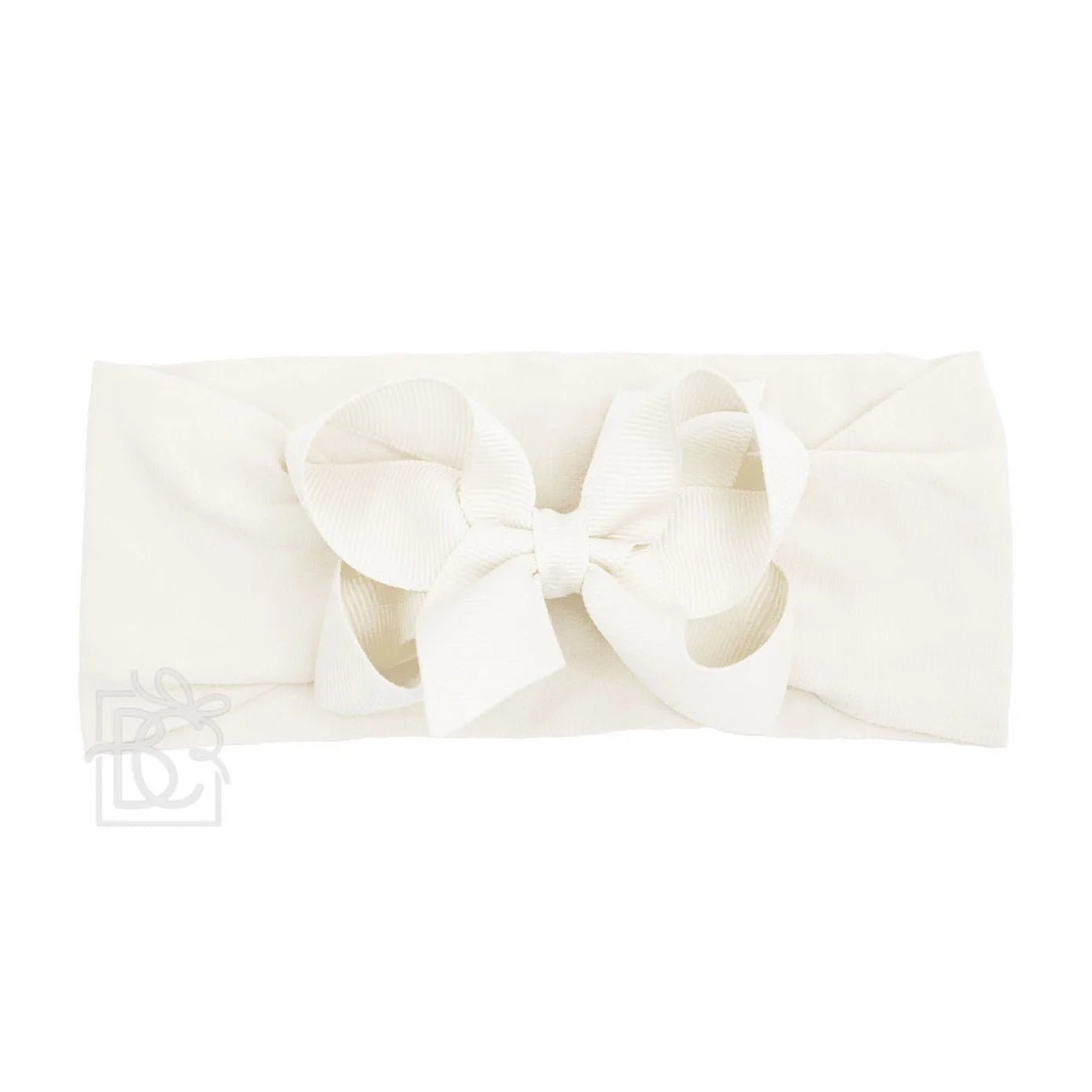 Wide Headband with 4.5" Signature Grosgrain Bow - Antique White - Magnolia BabyHeadband