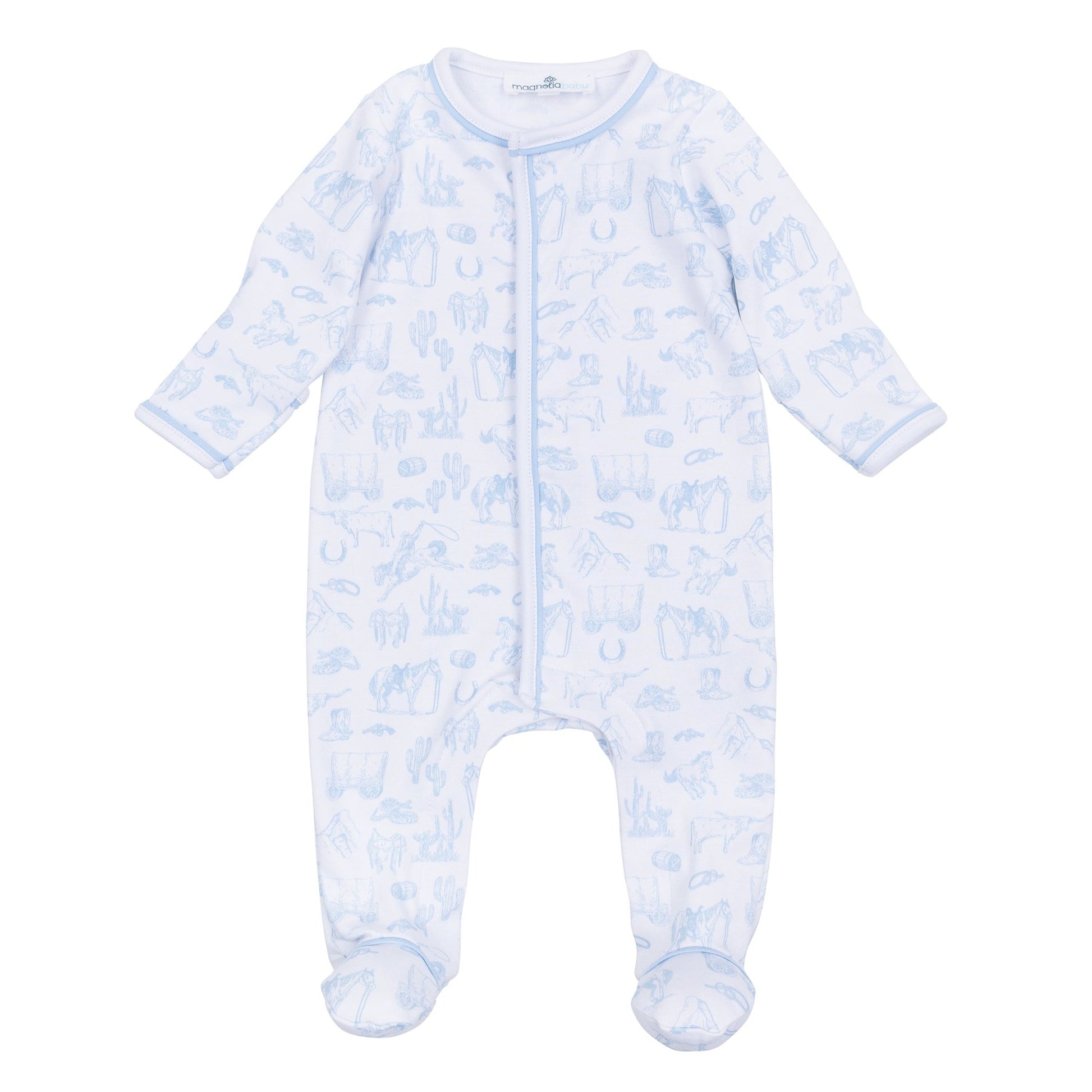 Wild West Toile Footie - Light Blue - Magnolia BabyFootie