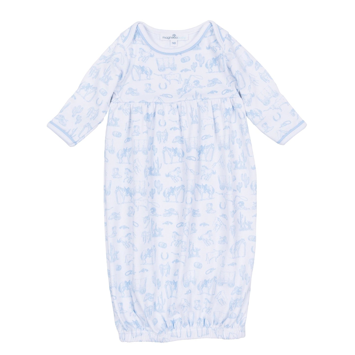 Wild West Toile Gathered Gown - Light Blue - Magnolia BabyGown
